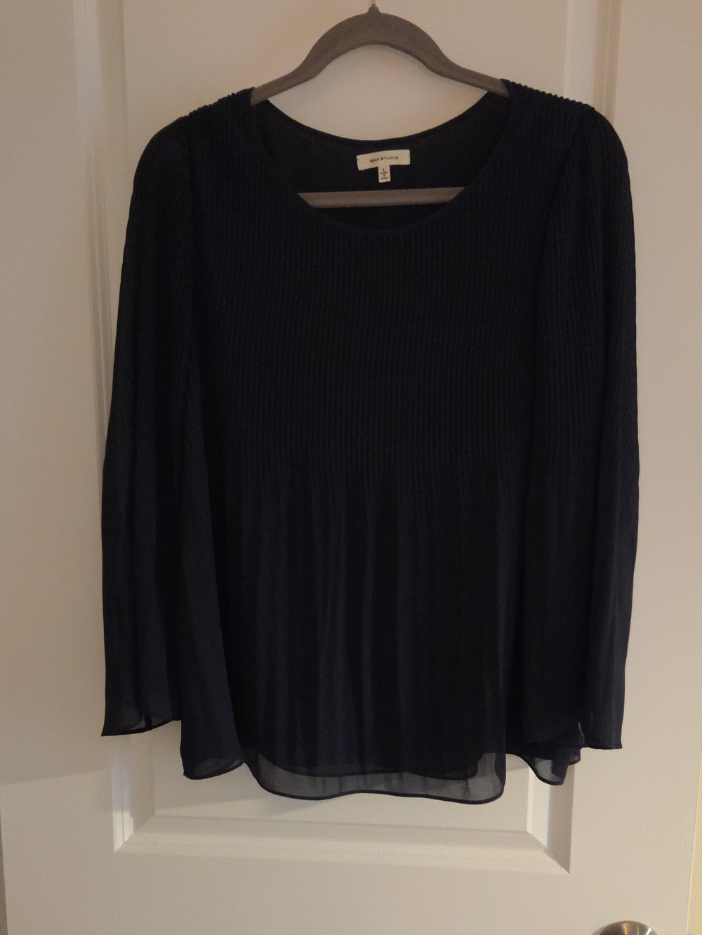 Navy Long Sleeve Pleated Top